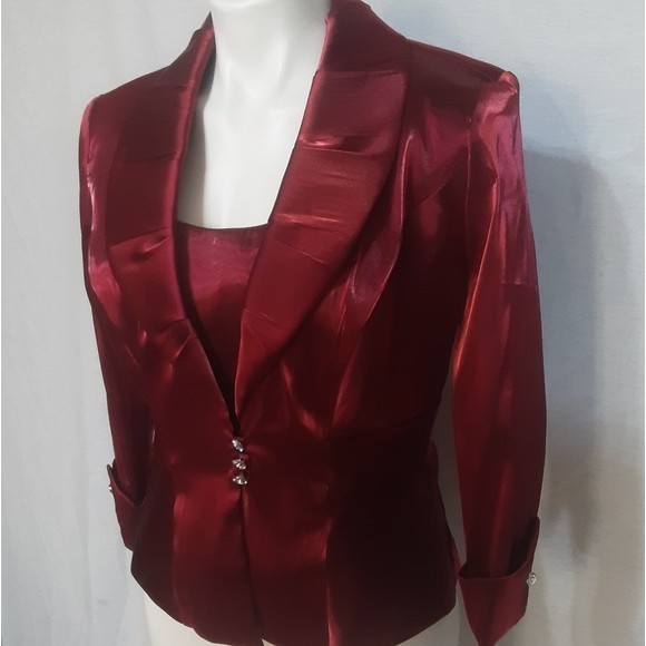 Dressbarn Collection Magenta Red Satin Formal Suit-Blouse & Blazer Set Size 8 - Picture 9 of 11